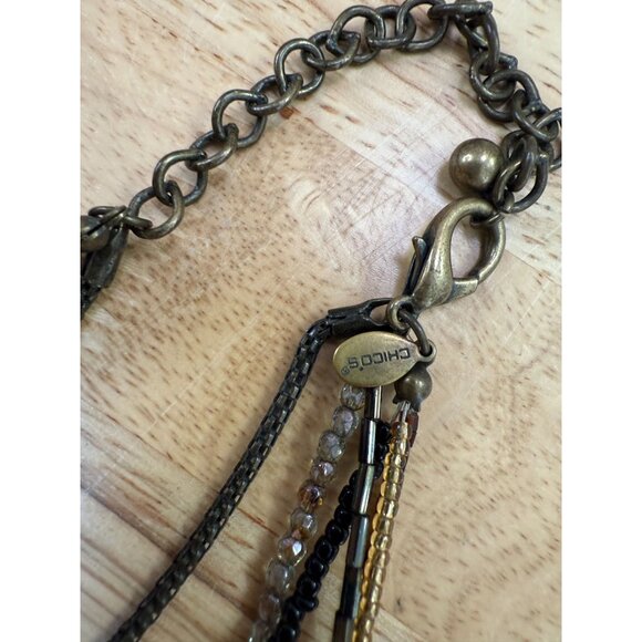 Cookie Lee Multi-Strand Brown Glass Bead Necklace W/ Acrylic Circle Pendant Boho - Picture 10 of 11